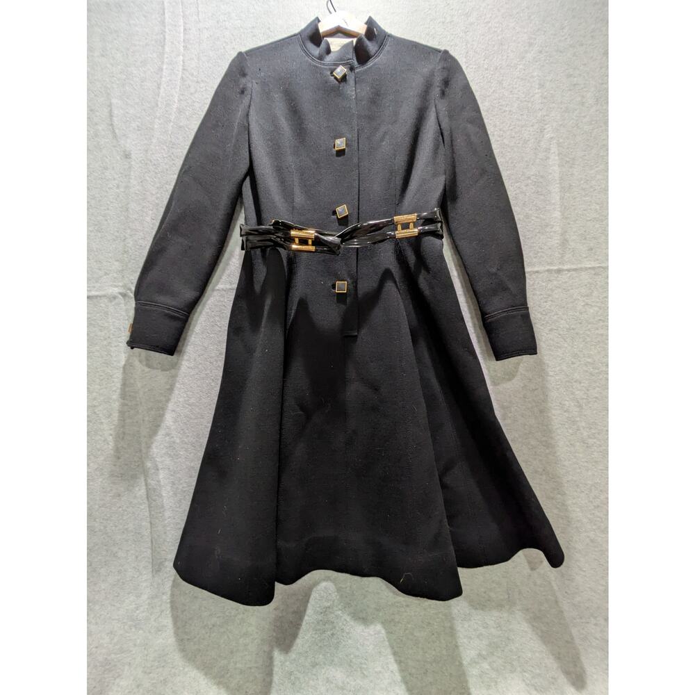 Kimberly Dress Women's XS Black 100% Wool Button-Up Knit Dress‎ Buckle VTG Read